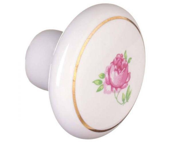 PUXADOR CERÂMICA ESTAMPA ROSA FILETE DOURADO 1769 ITALYLINE